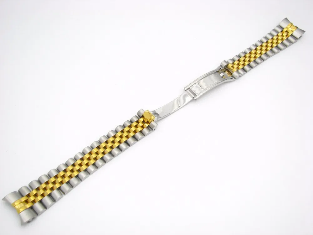 20mm 316L rostfritt stål jubileet Silver Twotone Gold Wrist Watch Band Rem Armband Solid Screw Links Curved End183a