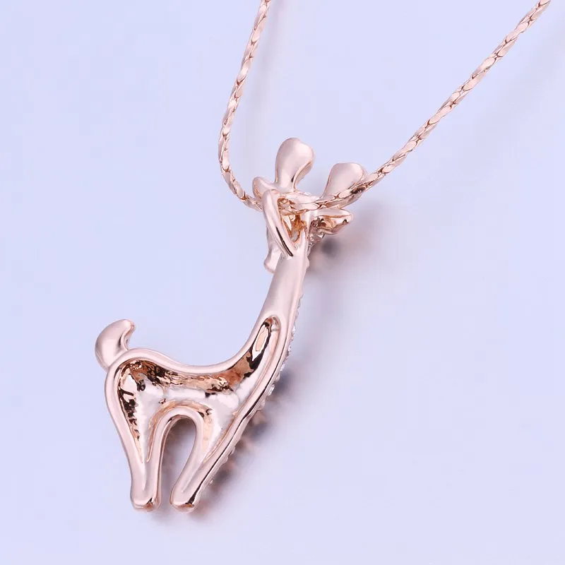 Rose Gold white crystal jewelry Necklace for women DGN522 giraffe 18K gold gem Pendant Necklaces with chains249D