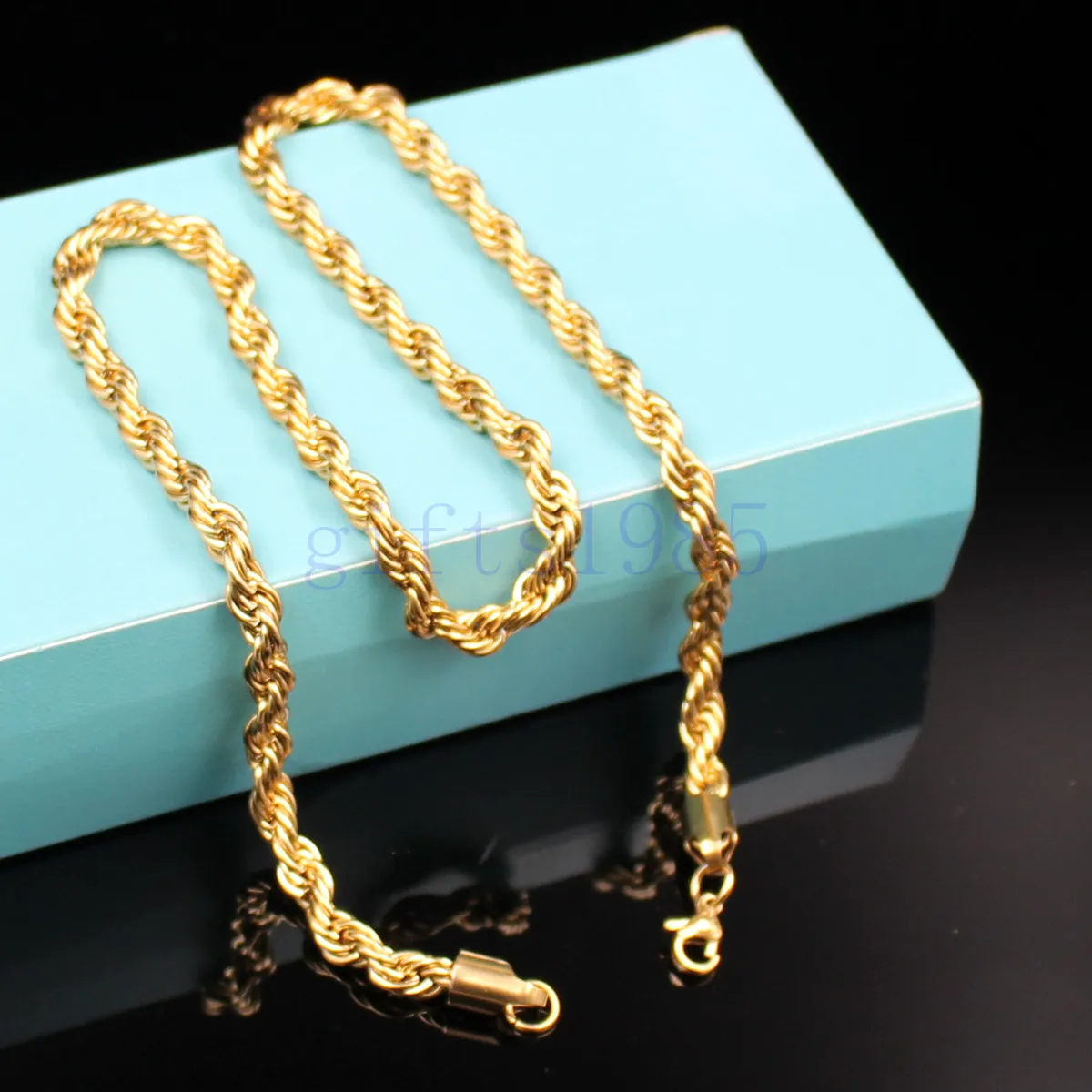 18K IP Gold Plated 24inch Rope Chain 6mm 7mm Rostfritt stål Necklace Herrstil199q