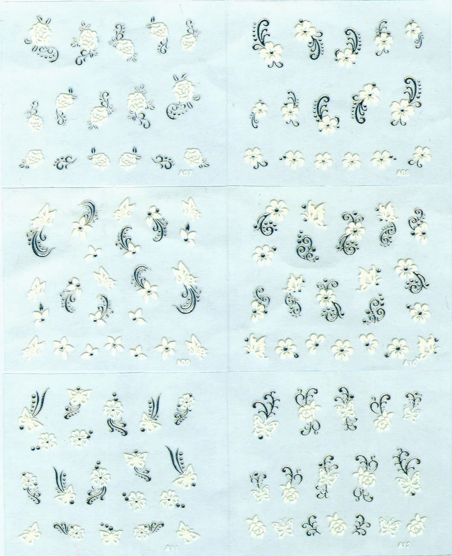 Nail Art Süslemeleri 3D Tırnak Mühür leri Gümüş + Beyaz Çiçek Dekor Nail Sticke A 01-30