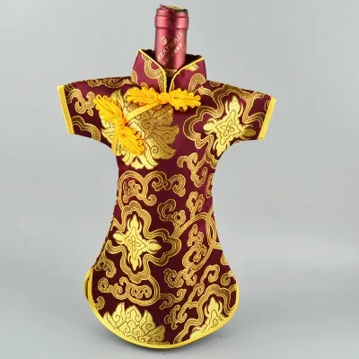 Ropa de satén de seda de estilo chino para vestir de botella de vino bolsa de protección de la bolsa de protección de la fiesta de la fiesta de la fiesta de la fiesta de la fiesta de la botella de la botella de la botella / ajuste 750ml