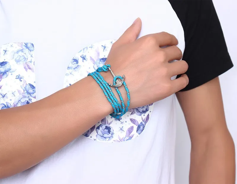 Bijoux de la Marine multicouche Bracelet Bracelet Blue Nylon Blue Men Neutique Femmes Bangles Pulsera Ancla BL-197295G