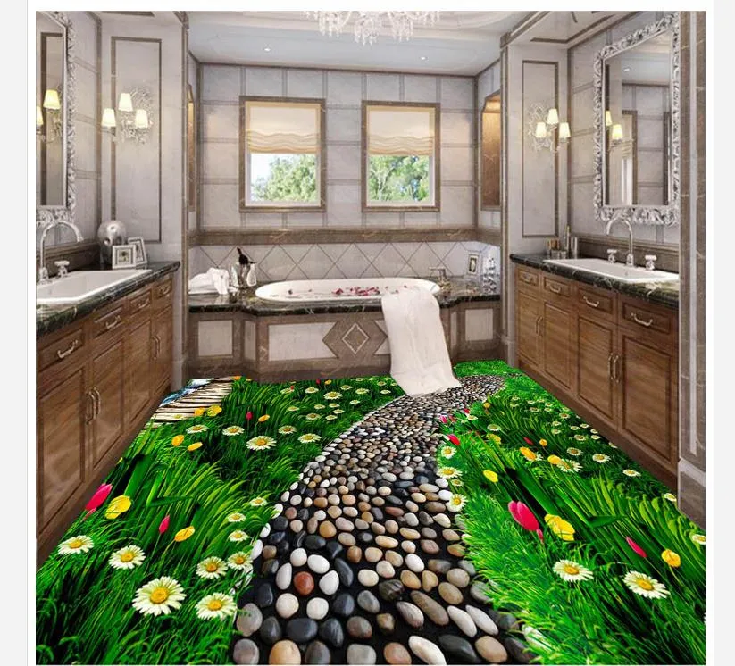 Photo cusotom any size flowers and grassland natural floor waterproof wallpaper for bathroom wall