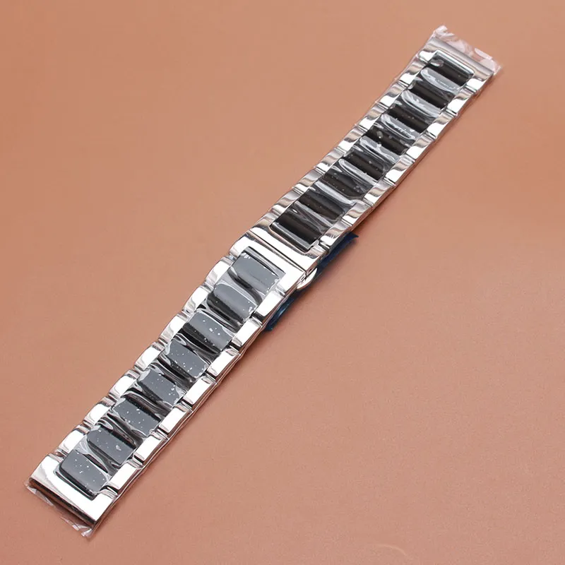 18mm 20mm 21mm 22mm 23 24mm Watchband Strap Bracelet with butterfly buckle Silver and black color polished stainless steel metal w266P