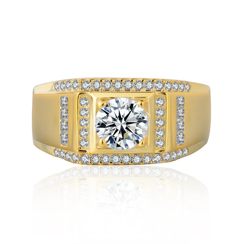 Vecalon Neuer Herrenschmuck Ehering Ring 1 5ct Diamant Cz Gelbgold 925 Sterling Silber Männlicher Verlobungsring281E