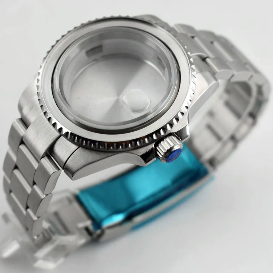 40mm Saffierglas case voor ETA 2836 Mingzhu 2813 3804 Miyota 82 Zilver Roestvrij Stalen Horloge Case Voor Heren horloge P620220K