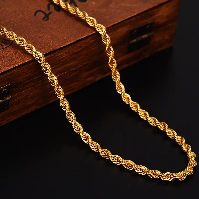 18k Yellow Solid Gold GF Men's Women's Necklace 31 Rope Chain Filled Charming Jewelry Hiphop Rock Fashion lengthen2879