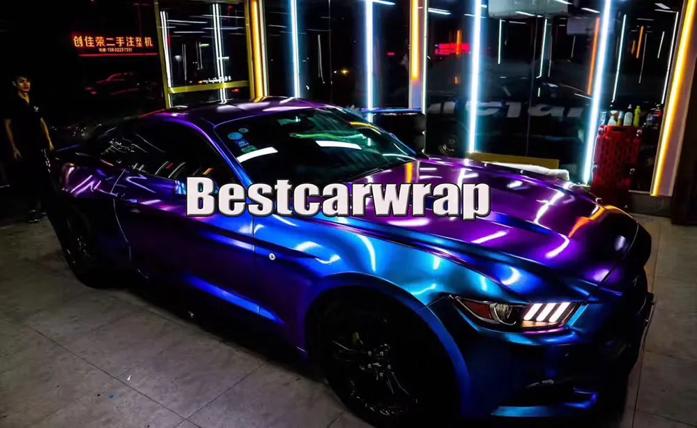 Premium Chameleon Purple Blue Rainbow Drift Gloss Vinyl Car wrap styling shift covering Foil Flip - flop Film With Air bubble Free 1.52x20m 5x67ft