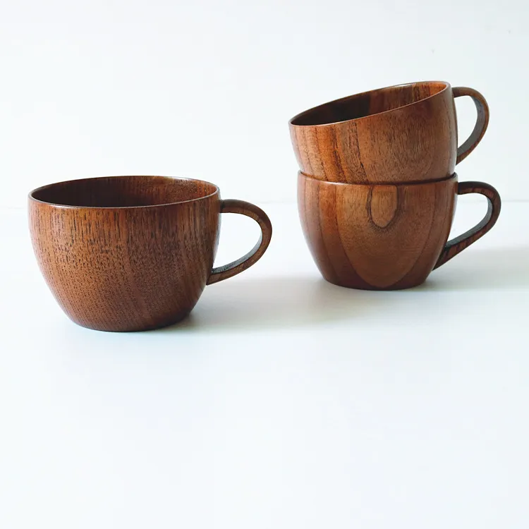 Wooden Mugs Bar Cup with Handle Coffee Tea Water Cups For Travel Wine Beer Milk Wood Mugs
