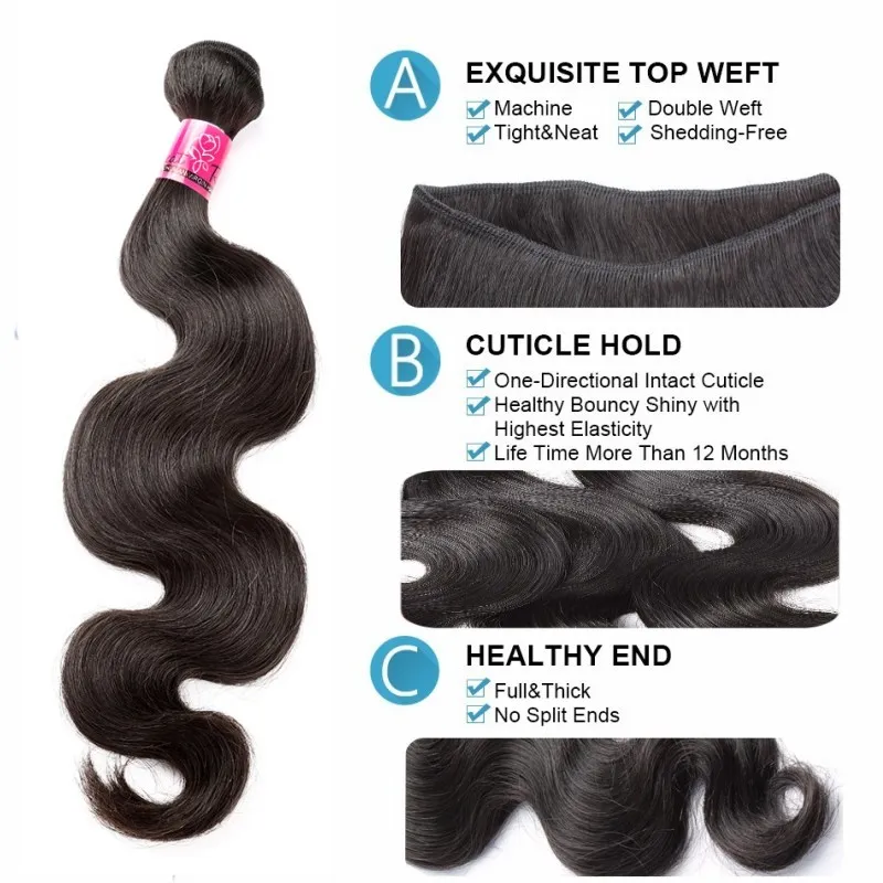 Body Wave 3 Bundles with Closure Brazilian Human Hair Bundles with 4X4 Closure Unprocessed Bundles Deals add Free Part Closure Natural Color Double Weft Greatremy 34