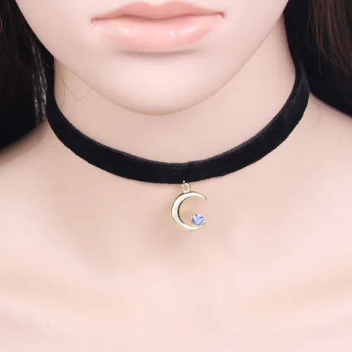 Nieuwe schattige ster Moon hanger Zwart Velvet Rope Charms Choker Kraagketting Vrouwelijk Collier Bijoux Girls Gift EFN018V209N