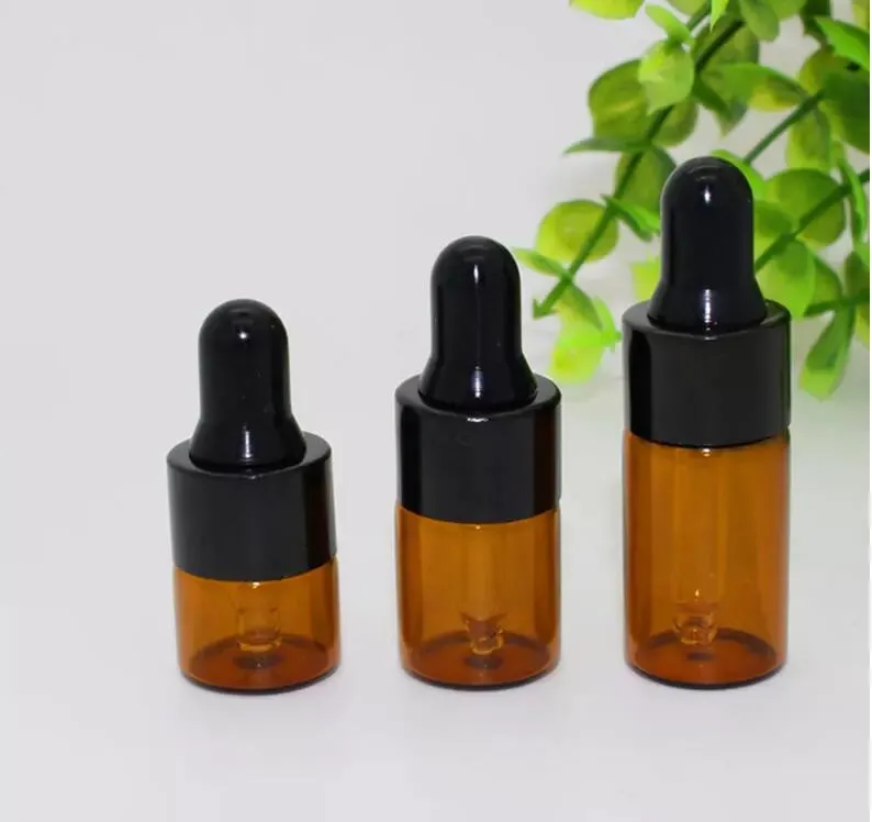1ml Amber glass dropper bottles w/Black cap Essential oil bottle Small Perfume vials Sampling Storage up