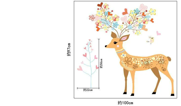 Kids Rooms Colorful Deer Wall Stickers Girls Children Bedroom DIY Home Decor