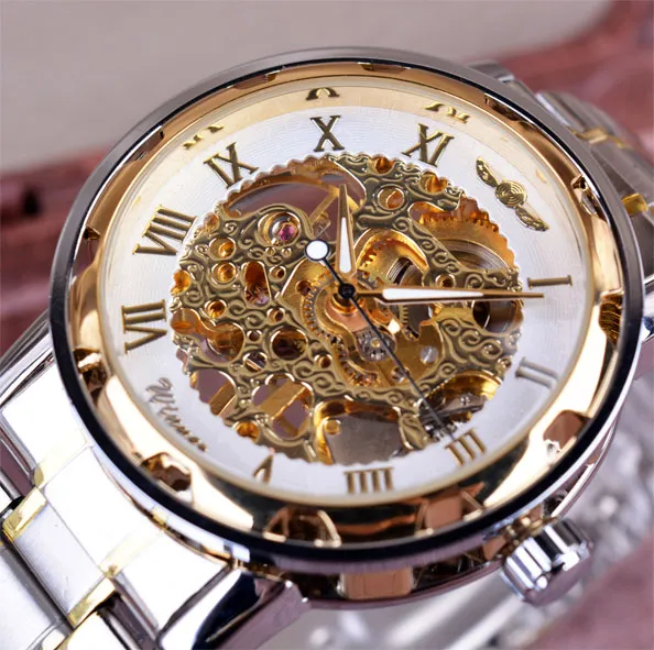 透明なゴールドウォッチメンズウォッチトップブランドの贅沢なレロギオ男性時計の男性カジュアルウォッチモントレメカニカルスケルトンウォッチ278D