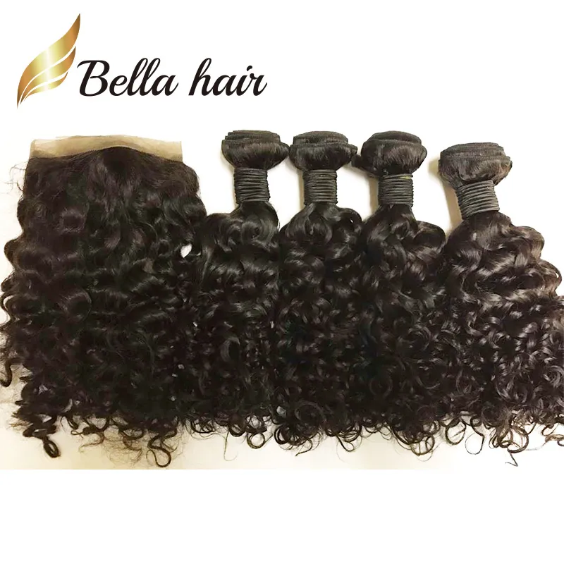 Bella Hair®8A / Pelo peruano con cierre superior Virgin 4 paquetes de agua Wave Weave Bundle