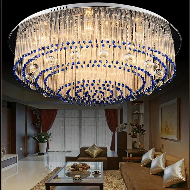 Sapphire led crystal lamp round glass barswarovski crystals ceiling lighting E14 110v 220v living room bedroom studying room lamp