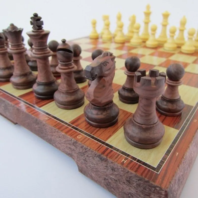 International Chess Checkers Folding Magnetic High-grade wood WPC grain Board Chess Game English version M L XLSizes218Q