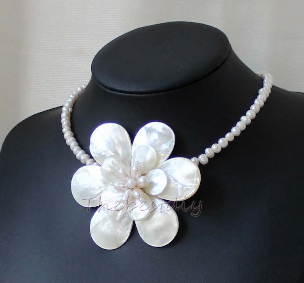 Handmade Natural FW Pearl Shell Flower ketting Statement ketting231v