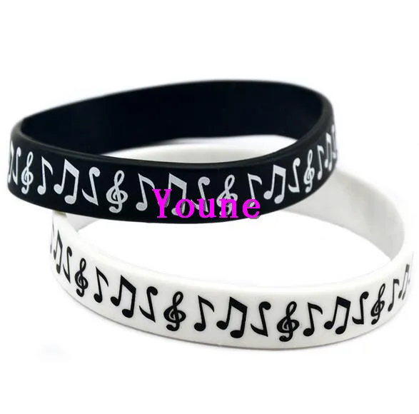 ny design classi logo musiknotning silikon armband armband för student svart vit 2525