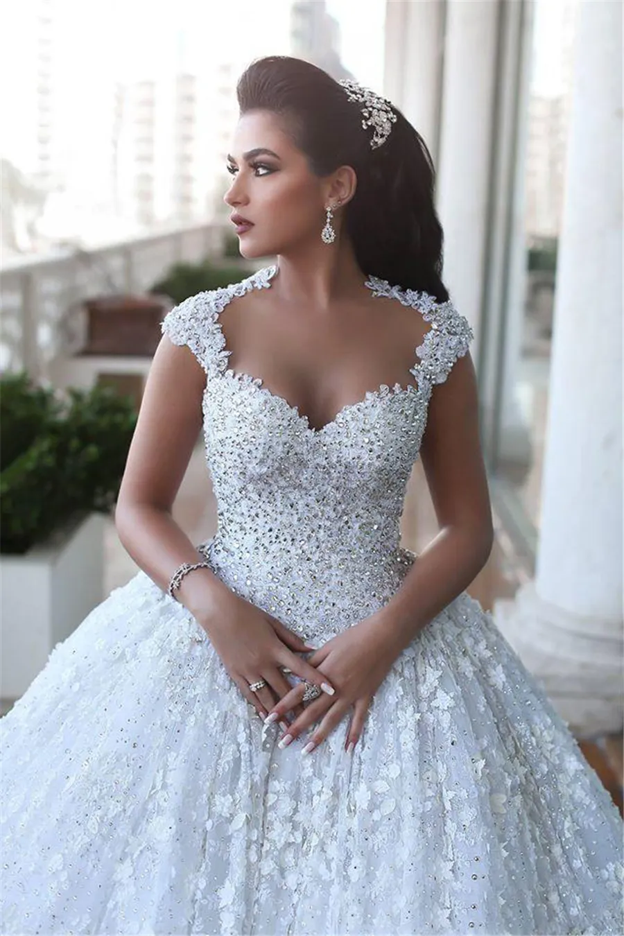Said Mahamaid Sweetheart Cap Sleeves Arabic Beaded Lace Appliques Novia Bridal Gowns Luxury Ball Gown Illusion Back Wedding Dresses
