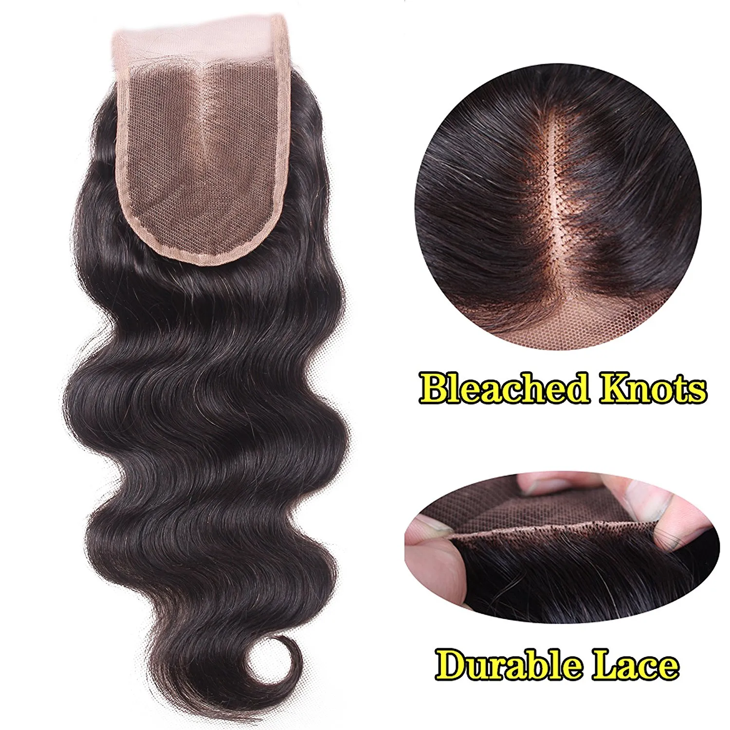 4x4 Lace Closure Malaysian Body Wave Human Hair Closure Free Middle 3 Part Lace Closure Bleached Knots Human Hair Products