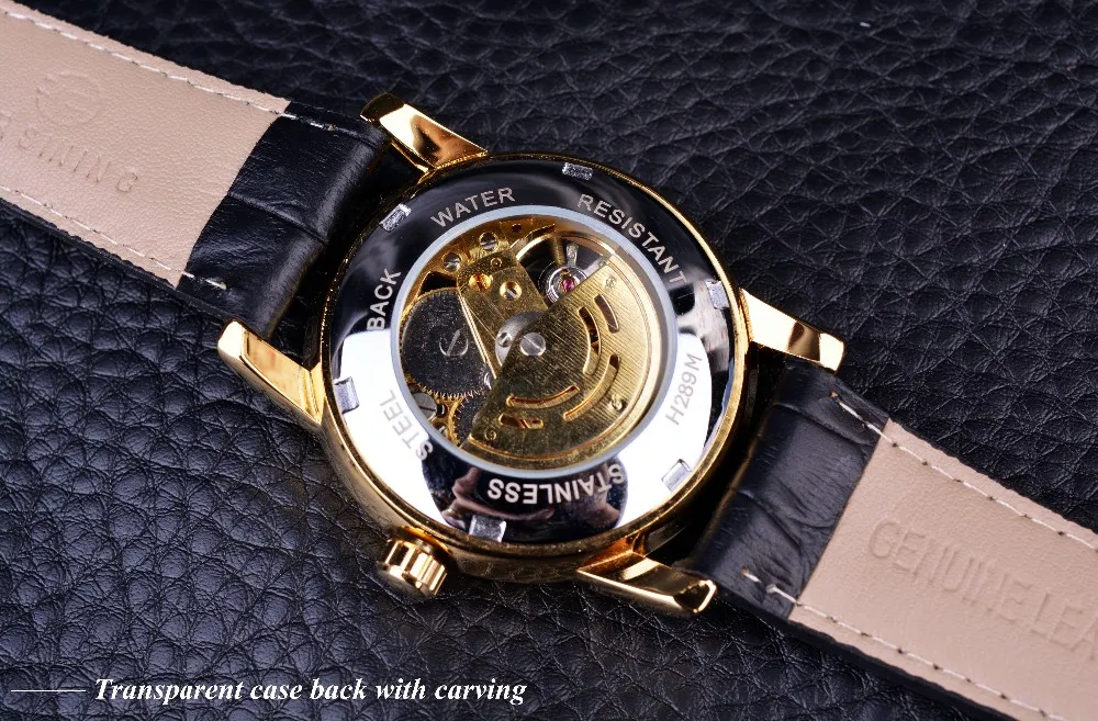 Forsining Creux Gravure Squelette Casual Designer Noir Boîtier En Or Gear Lunette Montres Hommes De Luxe Top Marque Automatique Watches282d