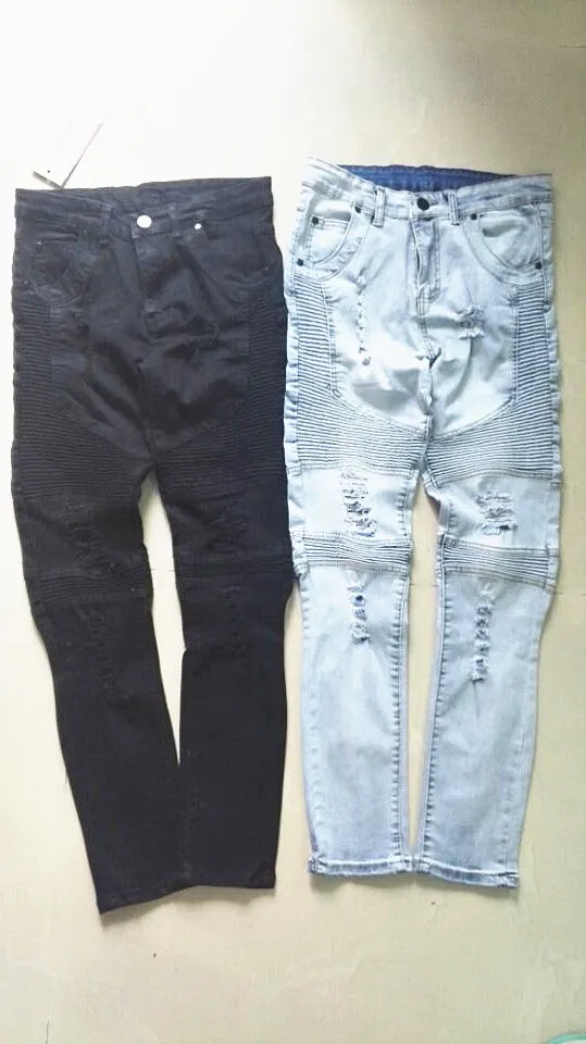 Wholesale slp blue/black destroyed mens slim denim straight biker skinny jeans Casual Long men ripped jeans Size 28-38 