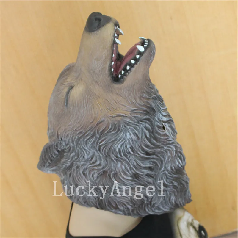 Wholesale 2017 New Adult Animal Costume Creepy Adult Full Head Latex Rubber Wolf Dog Mask Halloween Cosplay Custome Props 