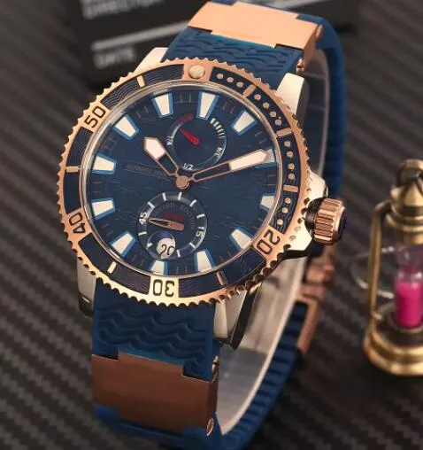 Top Hele Automatische Luxe Rose Goud Roestvrij Glas Terug Mechanische Heren Horloges Zwarte Rubberen Gesp Datum Casual Mannen Spo274N