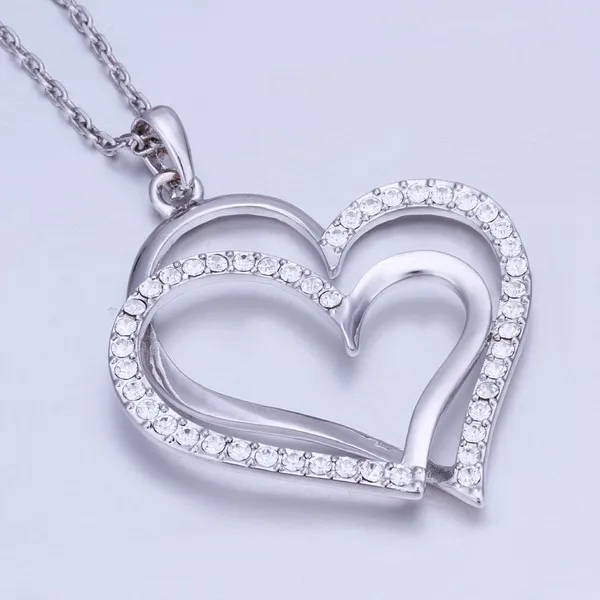 Collier en or blanc et cristal blanc pour femmes, pendentif en forme de cœur, bijou en or 18 carats, avec chaînes, DGN498, cadeau, 2758