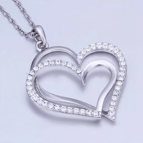 gift White Gold White crystal jewelry Necklace for women DGN498 Heart 18K gold gem Pendant Necklaces with chains229i