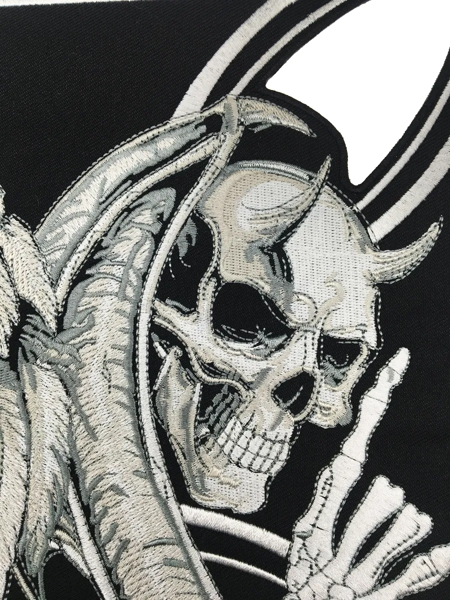 NEW ARRIVAL Large Size Cross Death Devil Skull Patch Angel Skull Motorcycle Biker Embroidered Back Patch Iron on Sew on 