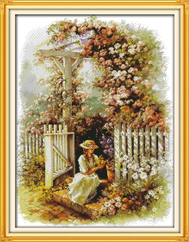 Garden girl flower villa , Gracious style Cross Stitch Needlework Sets Embroidery kits paintings counted printed on canvas DMC 14CT /11CT