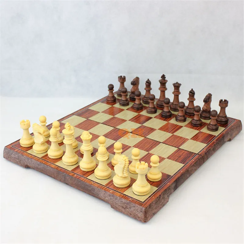 International Chess Checkers Folding Magnetic High-grade wood WPC grain Board Chess Game English version M L XLSizes275M