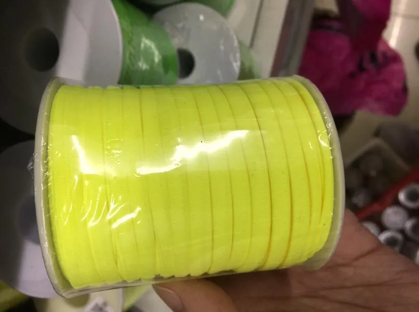 Cordão elástico de lycra amarelo neon 5mm 20m, costurado em nylon, cabo macio e grosso, elástico, fabirc lycra string274i