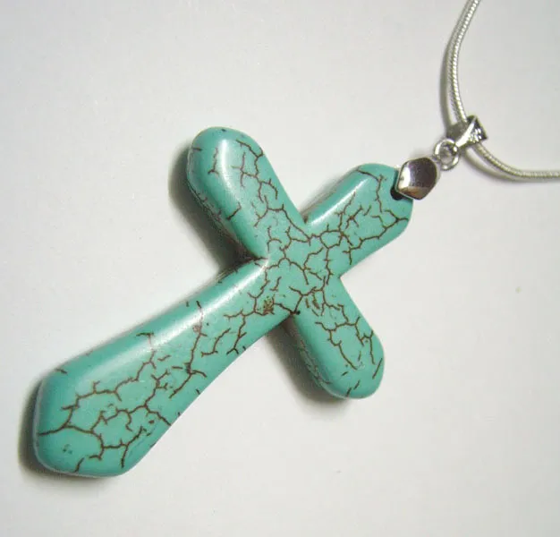 Turquoise Cross Pendant Charms Necklaces For DIY Fashion Jewelry Gift Craft T46 304U