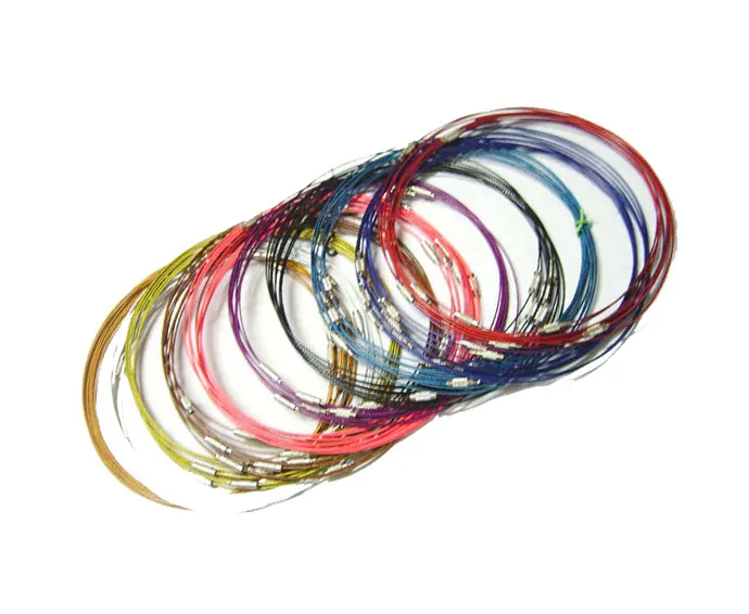 100 unids / lote mezcla color 18 pulgadas de acero inoxidable collar de cable de cable para la joyería de la joyería de bricolaje componentes de los hallazgos de la joyería
