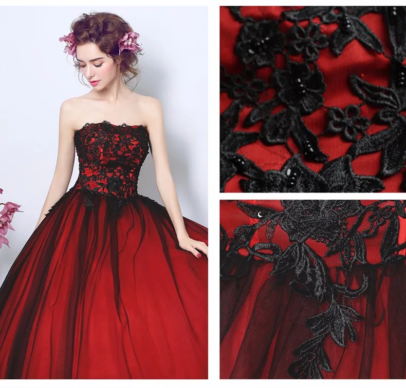 Vestidos de bola vermelha e preta vestidos de noiva góticos vestidos de baile imagens reais