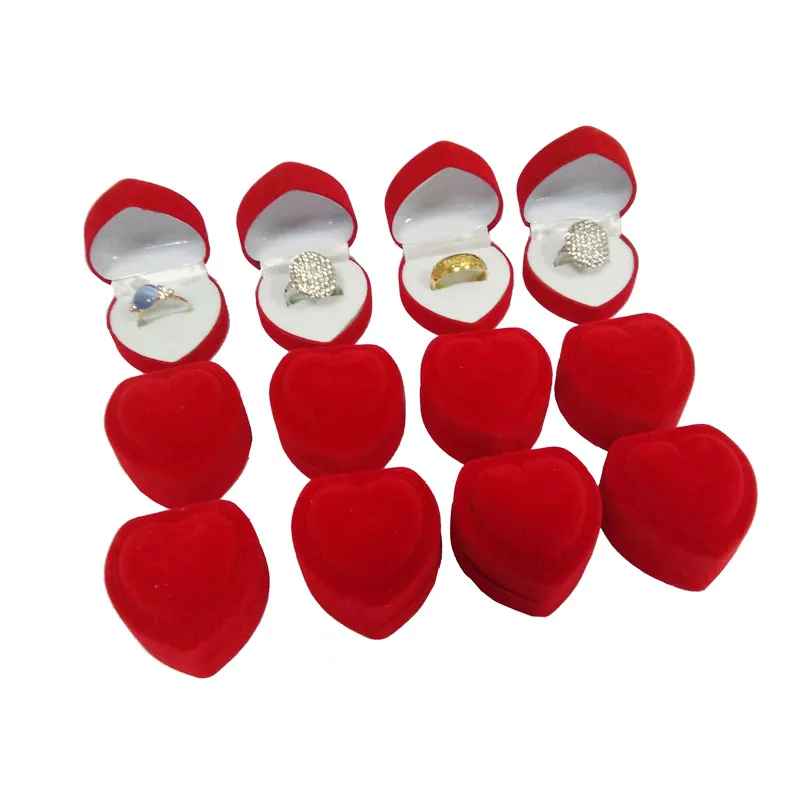 Mini söt röd bärfodral vikbar rött hjärtformad ringlåda för ringar lock öppna sammet displaybox smycken förpackning 24 st 1903