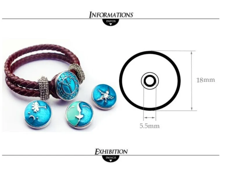 Najnowszy Ginger Snap Charm Bracelets Biżuteria wymienna 18 mm fit FIT do 18 mm Snaps Buttons 10 Style mix Whole Lots198h