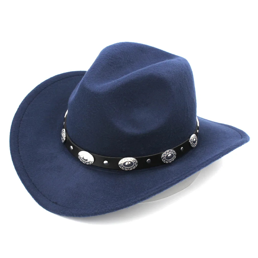 Damesmode Western Cowboyhoed met oprolbare rand Vilt Cowgirl Sombrero Caps met bezaaide leren riem287l