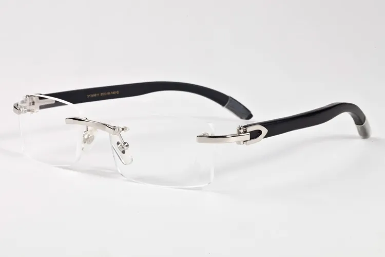Nova moda masculina esporte óculos de sol quadro sem aro ouro metal búfalo chifre óculos lentes claras perna de madeira occhiali lentes lunet314a