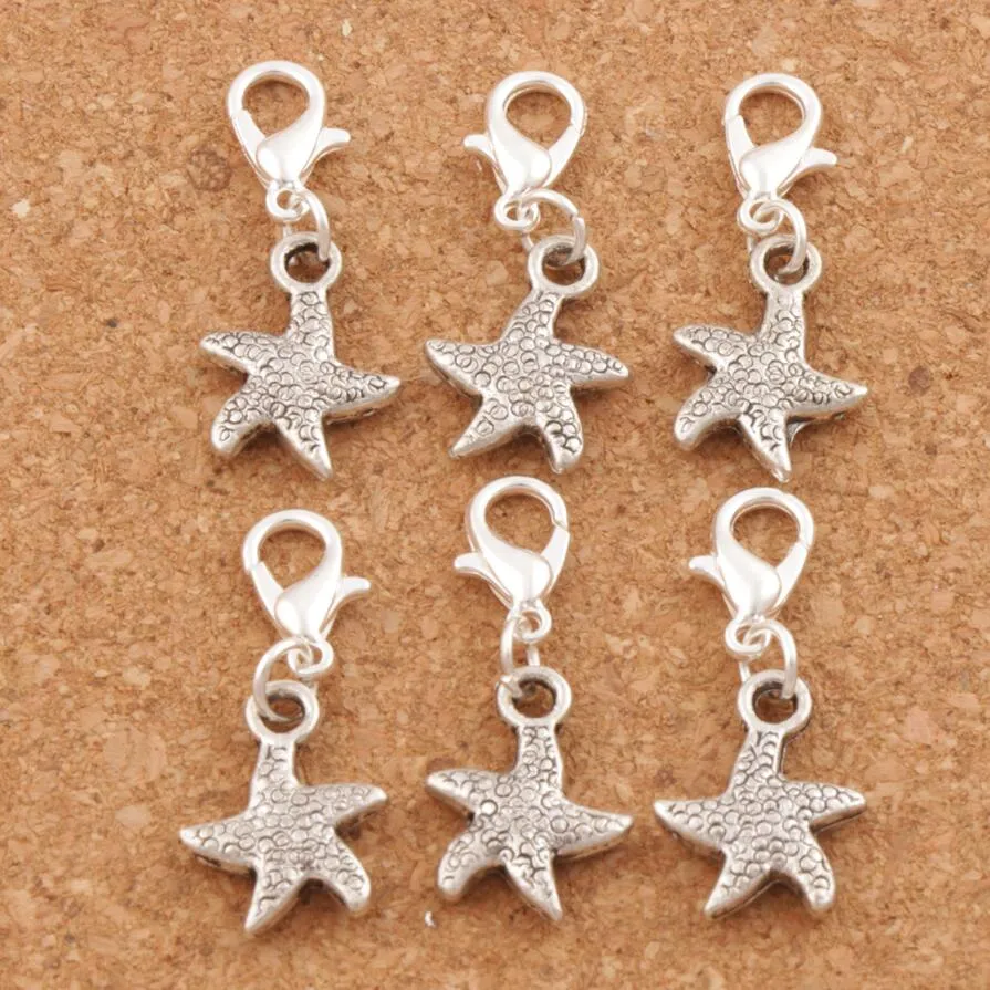 Dancing Flake Star Starfish Sea Charms 100 pz / lotto 12 7x29 5mm Argento antico Cuore Chiusure aragosta galleggiante Glass Living C1232497