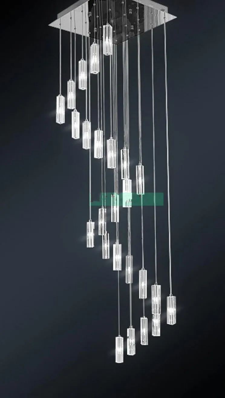 エル階段のシャンデリアモダン照明器具四角いシャンデリア雨ドロップ照明スパイラル階段クリスタルシャンデリアステイン260C