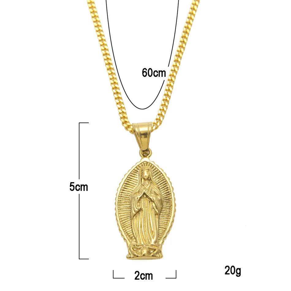 Collier Hip hop avec pendentif en acier inoxydable pour hommes et femmes, couleur or 24k, Punk, vierge marie, 24 chaînes cubaines, à la mode, bijoux 267I