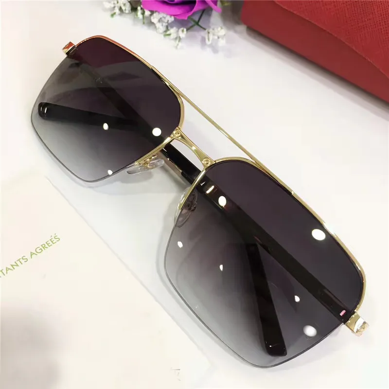 Mens Square gold grey Gradient Lens Sunglasses Half Frame Square sunglasses shades New with Box274w