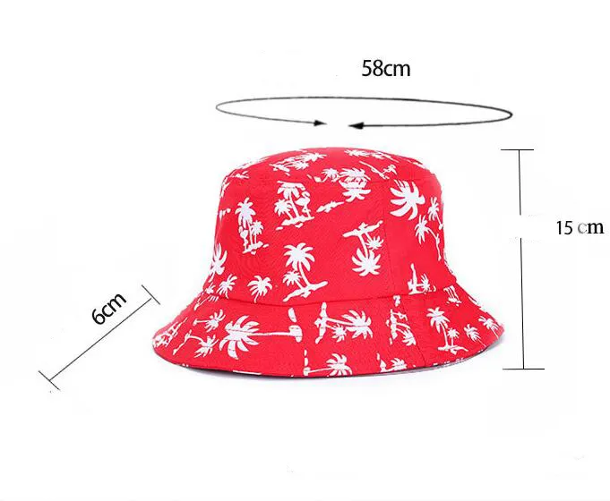 Spring Summer Men Women Beach Wide Brim Sun Hats Coconut Tree Pattern Adults Bucket Hats Outdoor Tourism Hat Fisherman Hat GH-43283u