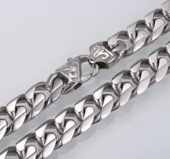 Jóias de alta qualidade aço inoxidável 316l masculino 13mm 15mm curb chain link colar fecho vintage para presentes masculinos 20 in286e