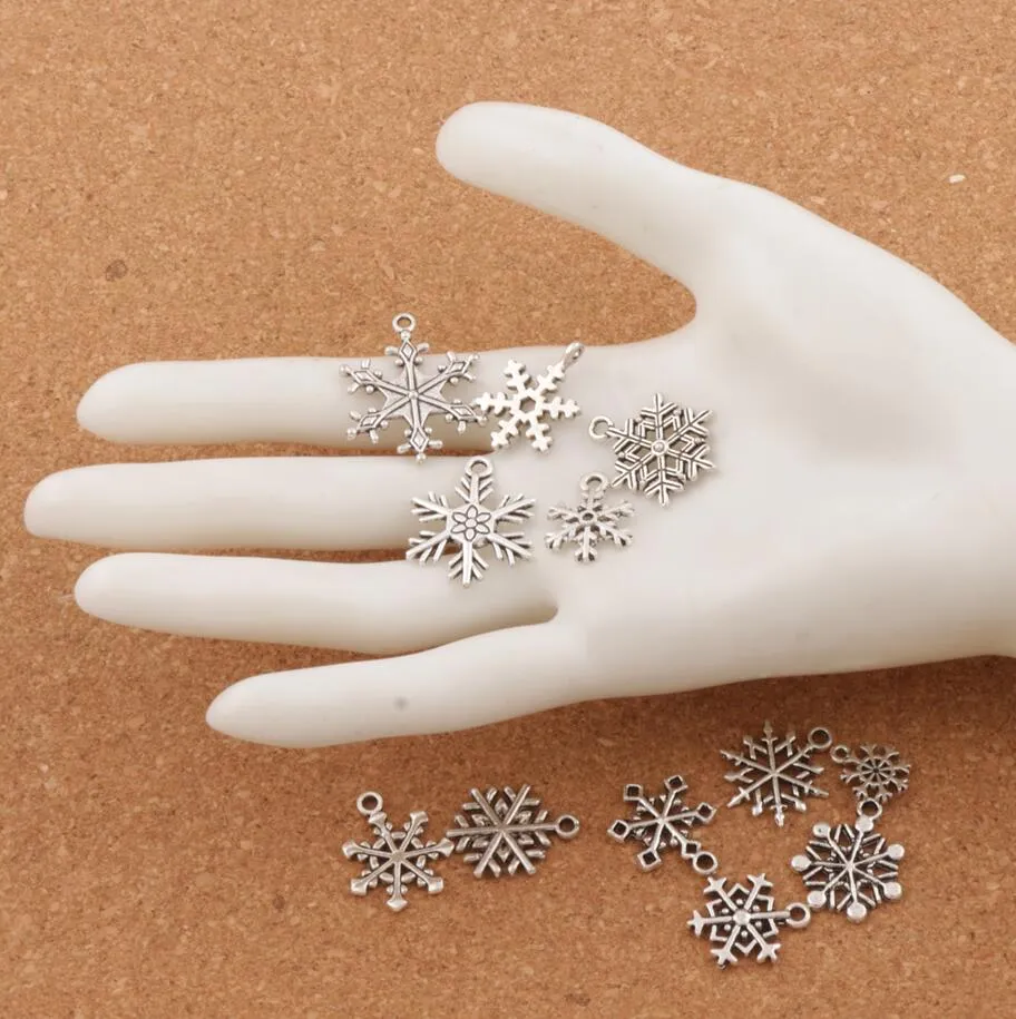 Świąteczne miksowane płatki śniegu Antique Srebrne Wisywania Biżuteria