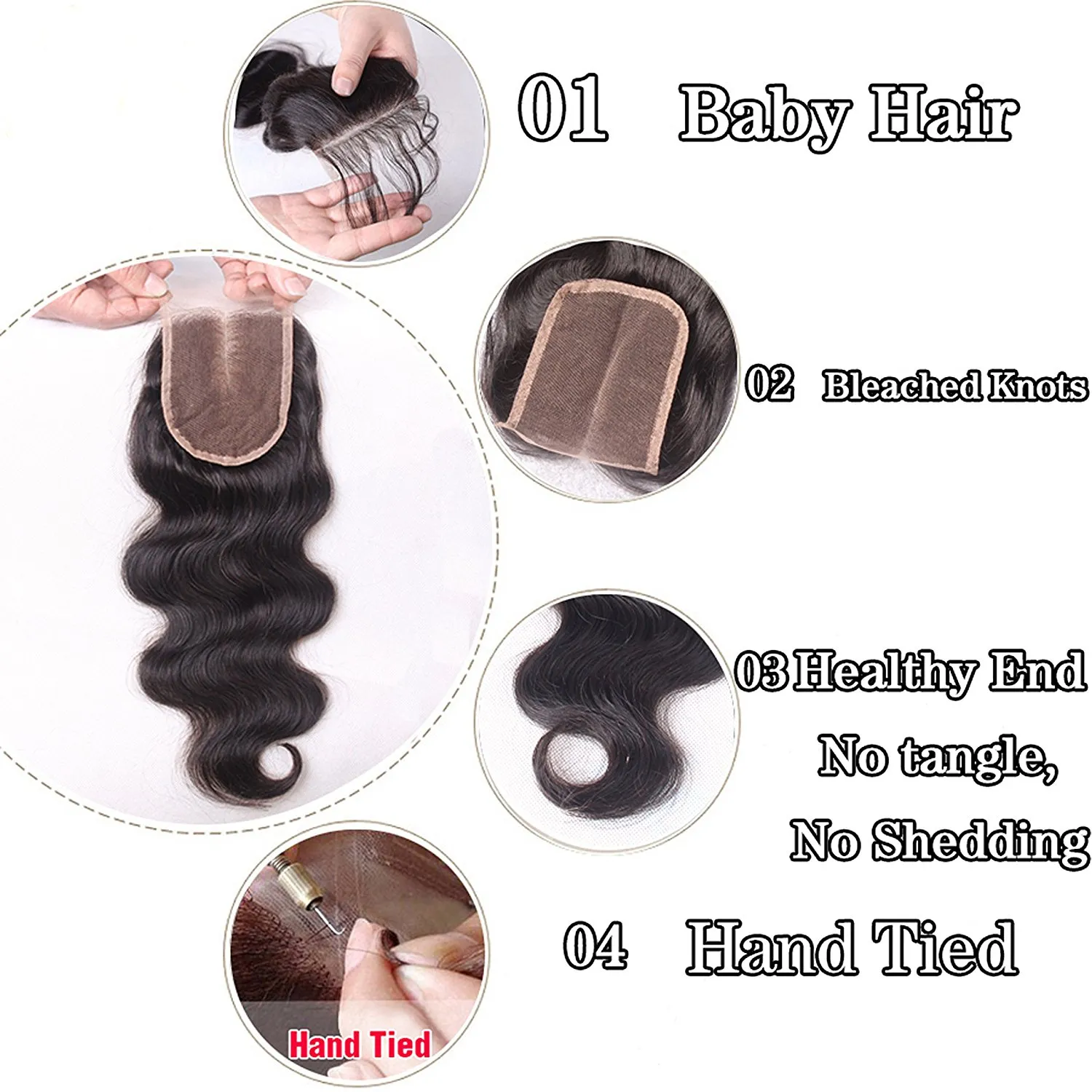 4x4 Lace Closure Malaysian Body Wave Human Hair Closure Free Middle 3 Part Lace Closure Bleached Knots Human Hair Products